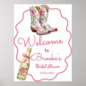 Roze Rozen Laarzen en Bruisend Bruidsfeest Welkom Poster (Voorkant)