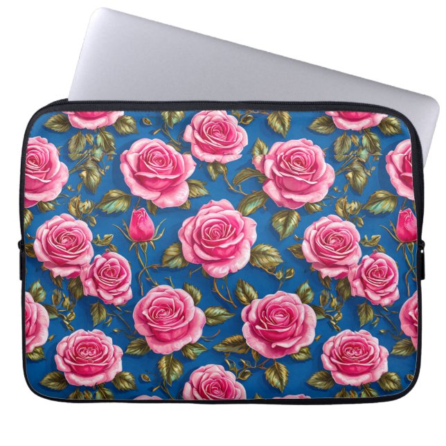 Roze rozen laptop sleeve (Voorkant)
