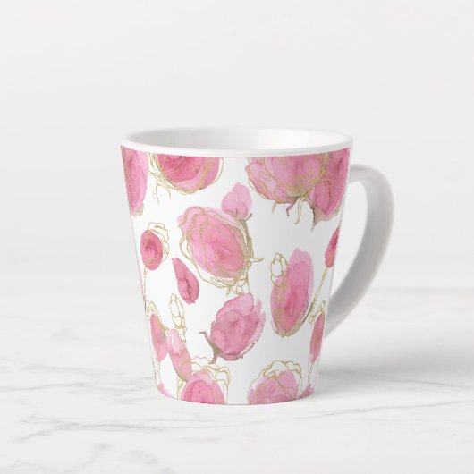 Roze rozen latte mok (Rechterhoek)