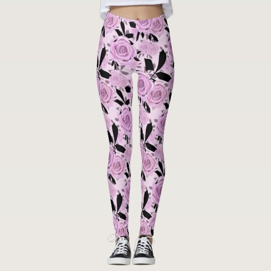 Roze rozen leggings (Voorkant)