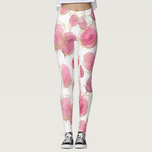 Roze rozen leggings (Voorkant)