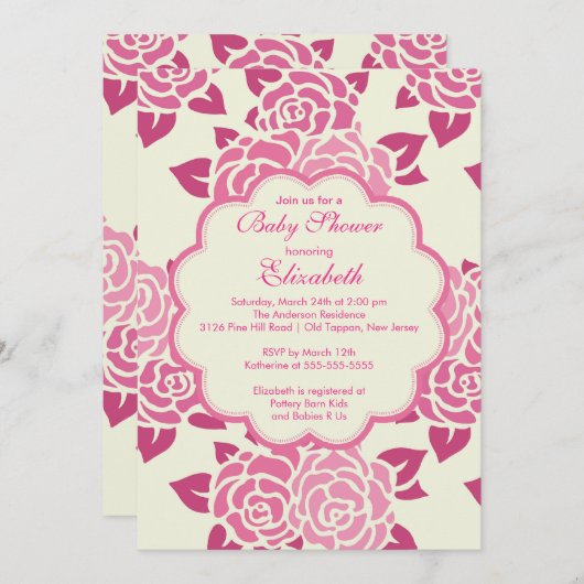 roze rozen lente Baby shower uitnodiging (Voorkant / Achterkant)