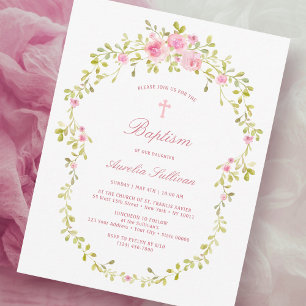 Roze Rozen Lijst doop Kaart
