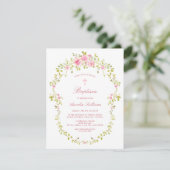 Roze Rozen Lijst doop Kaart (Staand voorkant)