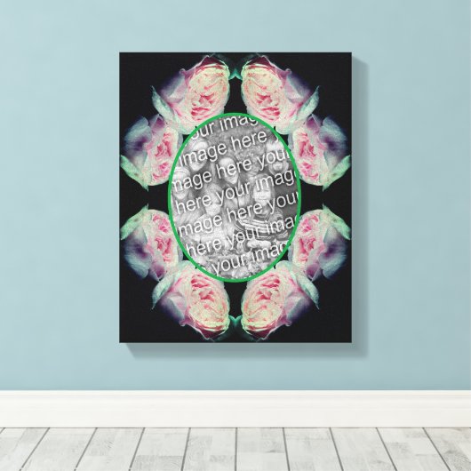 Roze rozen lijst maak je eigen foto canvas afdruk (Insitu (Houten vloer))