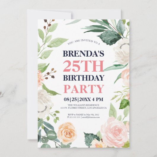 Roze rozen lijst verjaardag uitnodiging (Voorkant)