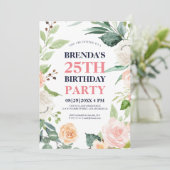 Roze rozen lijst verjaardag uitnodiging (Staand voorkant)