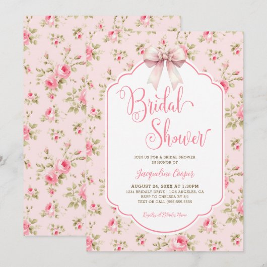 Roze Rozen Lint Bow Vrijgezellenfeest Kaart (Voorkant / Achterkant)