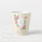 Roze Rozen Lint Chic Monogram Beige Latte Mok (Voorkant)