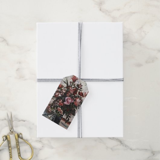 Roze rozen | Lovis Corinth Cadeaulabel (Met Touw)