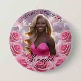 Roze Rozen Lucht Begrafenis Herdenkings Knop Aande Ronde Button 7,6 Cm