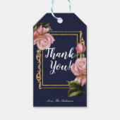 Roze Rozen Marine Blauw & Goud Modern Elegant Favo Cadeaulabel (Voorkant)