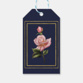 Roze Rozen Marine Blauw & Goud Modern Elegant Favo Cadeaulabel (Achterkant)
