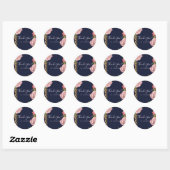 Roze Rozen Marine Blauw & Goud Modern Elegant Favo Ronde Sticker (Vel)