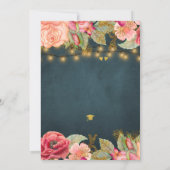 Roze rozen marine gouden lichten afstudeerfeest kaart (Achterkant)