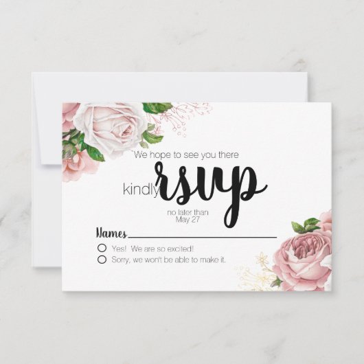  roze Rozen marineblauw huwelijk RSVP (Voorkant)