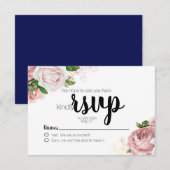  roze Rozen marineblauw huwelijk RSVP (Voorkant / Achterkant)