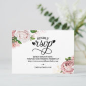  roze Rozen marineblauw huwelijk RSVP (Staand voorkant)