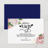  roze Rozen marineblauw huwelijk RSVP (Voorkant / Achterkant)