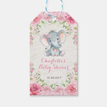 Roze Rozen Meisje Olifant Baby shower Favor Tag