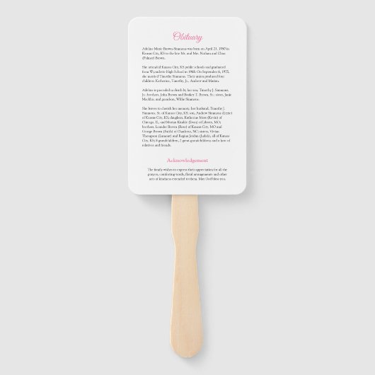  roze rozen Memorial Hand Fan Handwaaier (Achterkant)