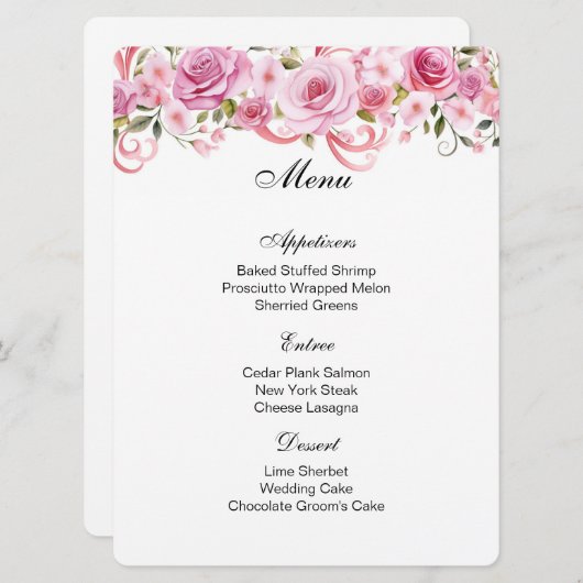 Roze Rozen Menu Kaart (Voorkant / Achterkant)