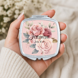 Roze rozen met Bijbelvers op maat Handtas Spiegeltje