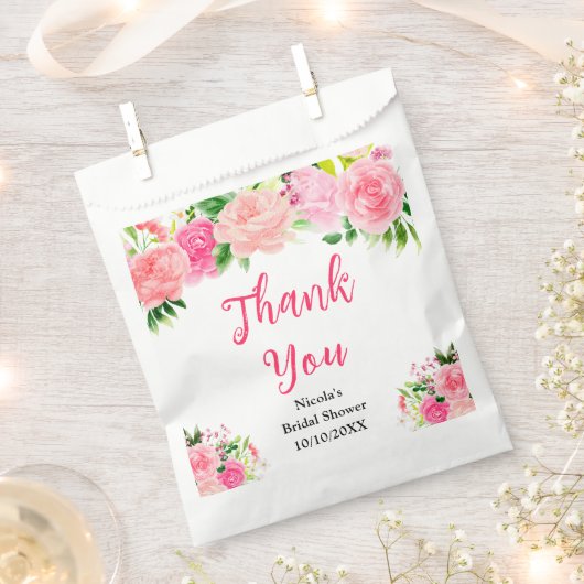 Roze rozen met blad bruiloftsdouche bedankzakje (Geknipt)