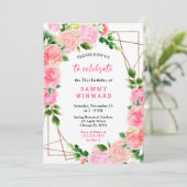 Roze rozen met blad Verjaardag Kaart (Staand voorkant)