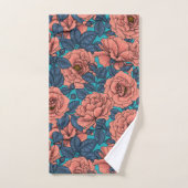 Roze rozen met blauwe bladeren op blauw bad handdoek (Handdoek)