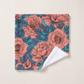 Roze rozen met blauwe bladeren op blauw bad handdoek (Wasdoekje)
