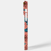 Roze rozen met blauwe bladeren op blauw Case-Mate iPhone case (Achterkant / Links)