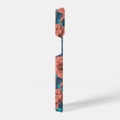 Roze rozen met blauwe bladeren op blauw iPhone hoesje (Rechterkant)