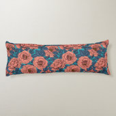 Roze rozen met blauwe bladeren op blauw lichaamskussen (Achterkant)