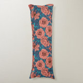 Roze rozen met blauwe bladeren op blauw lichaamskussen (Voorkant Verticaal)