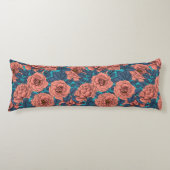 Roze rozen met blauwe bladeren op blauw lichaamskussen (Voorkant)