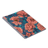 Roze rozen met blauwe bladeren op blauw notitieboek (Rechterzijde)