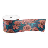 Roze rozen met blauwe bladeren op blauw satijnen lint (Spoel)