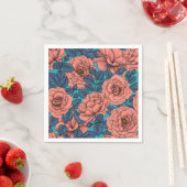 Roze rozen met blauwe bladeren op blauw servet (Insitu)