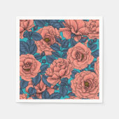 Roze rozen met blauwe bladeren op blauw servet (Voorkant)