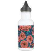 Roze rozen met blauwe bladeren op blauw waterfles  (Links)