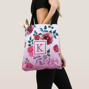 Roze rozen met de hand geschilde waterverven tote bag