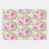 Roze rozen, met de hand geschilderd voor Waterverf Inpakpapier Vel (Voorkant 3)