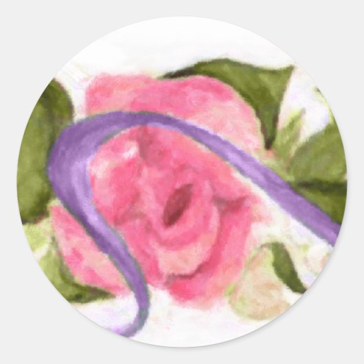 Roze rozen met een Paarse koolstofklier Ronde Sticker (Voorkant)