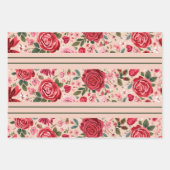 Roze rozen met fijne strepen inpakpapier vel (Voorkant 3)