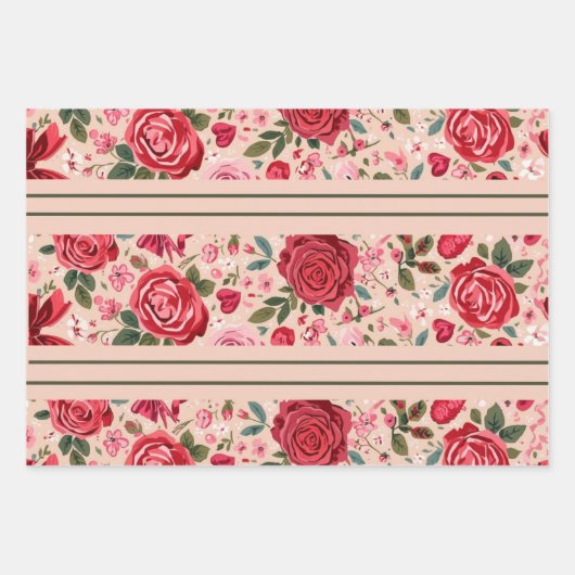 Roze rozen met fijne strepen inpakpapier vel (Voorkant)