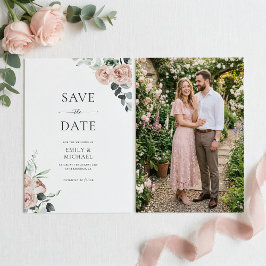 Roze Rozen Met Foto Elegante Trouw Save The Date