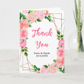 Roze Rozen met gebladerte bruiloft Bedankkaart (Voorkant)