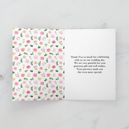 Roze Rozen met gebladerte bruiloft Bedankkaart (Binnen)