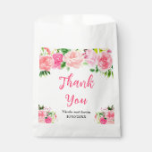 Roze rozen met gebladerte bruiloft bedankzakje (Voorkant)
